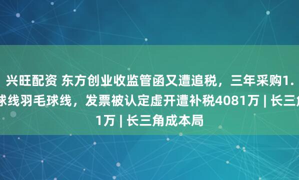 兴旺配资 东方创业收监管函又遭追税，三年采购1.84亿网球线羽毛球线，发票被认定虚开遭补税4081万 | 长三角成本局
