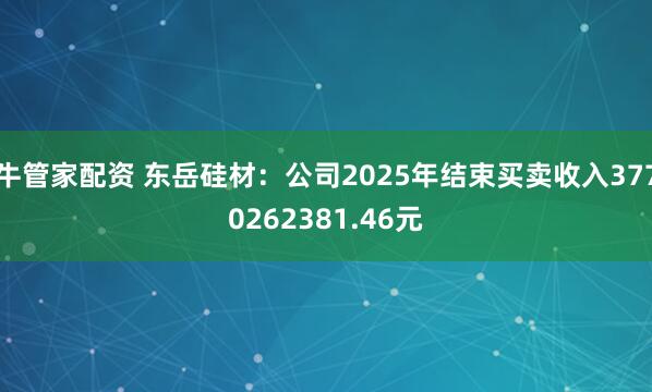 牛管家配资 东岳硅材：公司2025年结束买卖收入3770262381.46元
